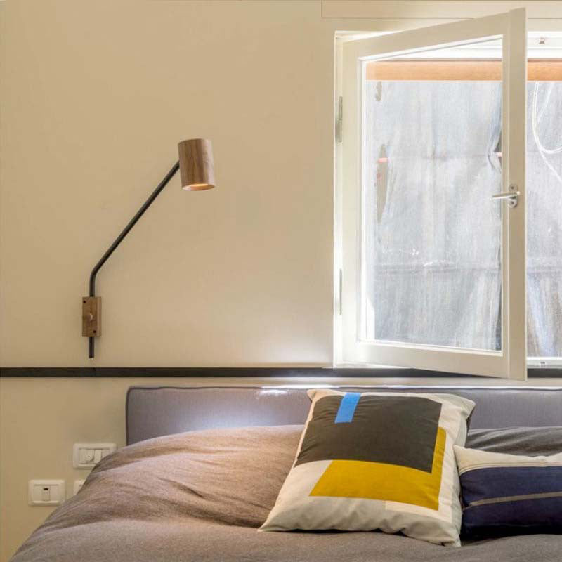 Wooden Cylinder Iron Bedroom Wall Lamp