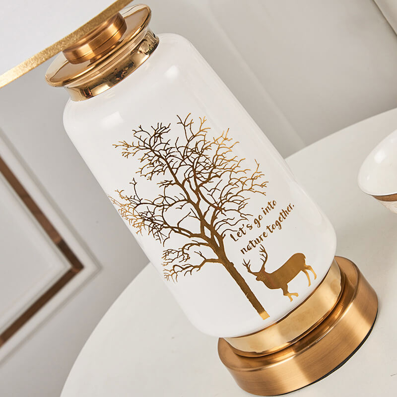 Fabric Deer Tracing Gold Table Lamp