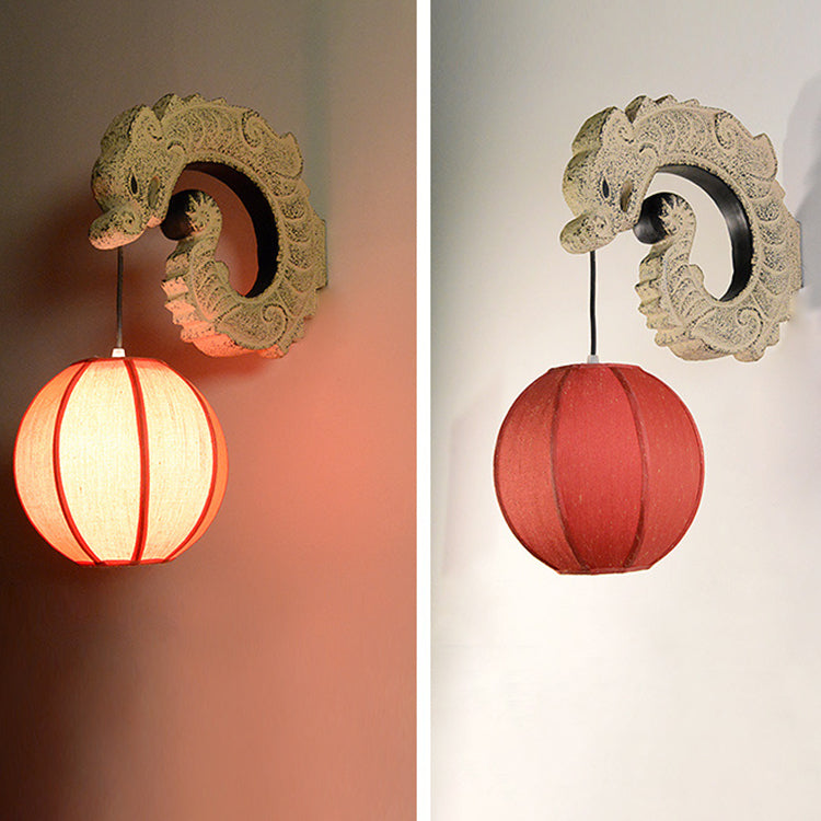 Classical Fabric Lantern Resin Wall Lamp