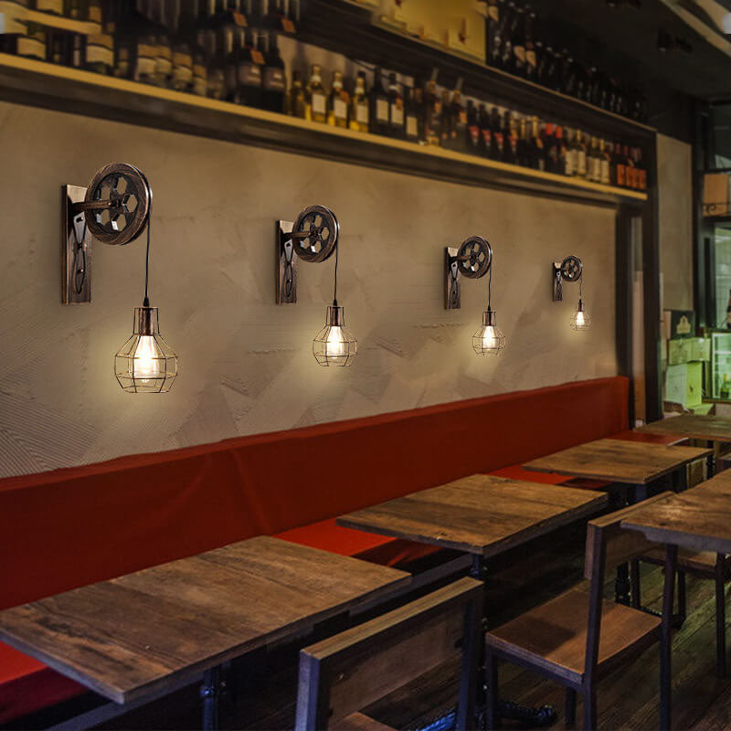 Iron Pulley Cage Wall Lamp