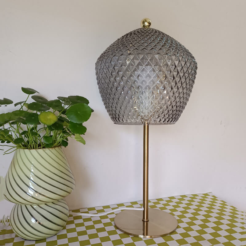 Smoke Gray Glass Metal Table Lamp