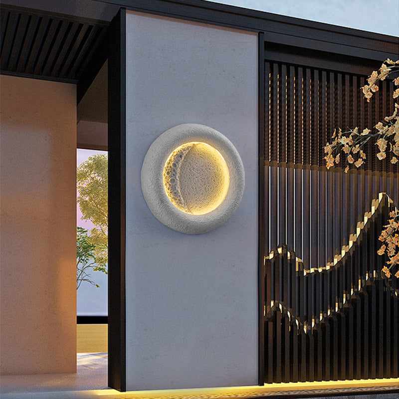 Concrete Round Moon Warm Outdoor Light