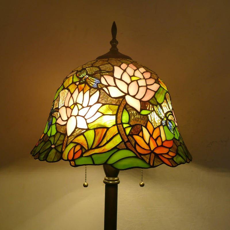 Stained Glass Daisy Dragonfly 2-Light Floor Lamp