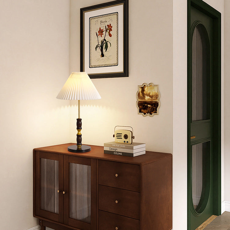 Pleated Cone Ironwood Fabric Table Lamp