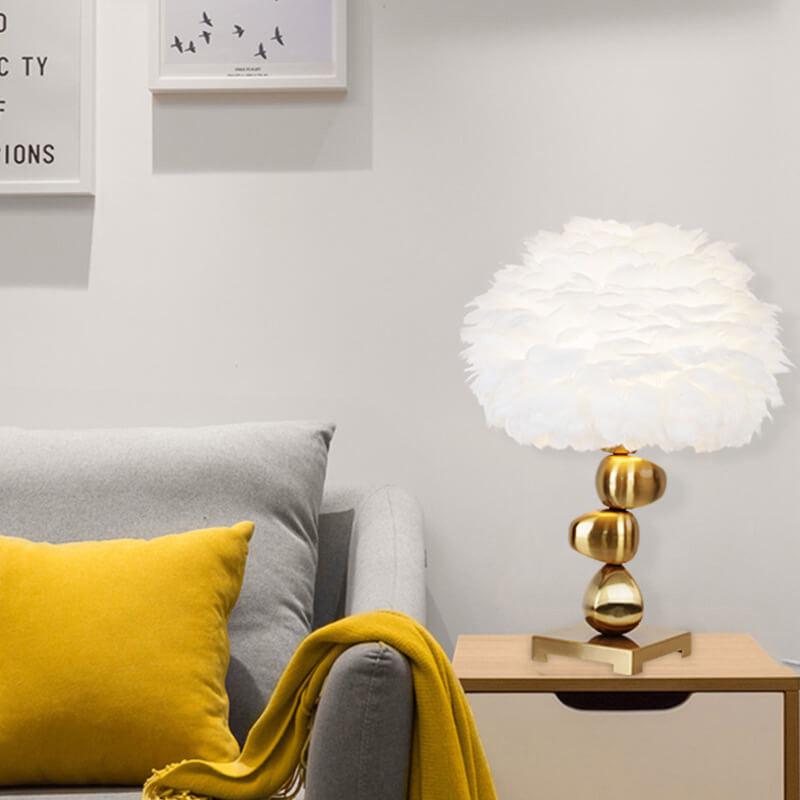 White Feather Pom Pom Table Lamp