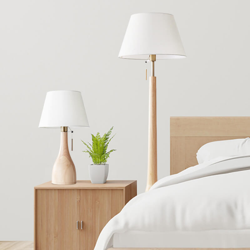 Solid Wood Fabric Floor Lamp