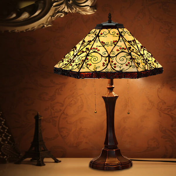Hexagonal Vine Stained Glass 2-Light Table Lamp