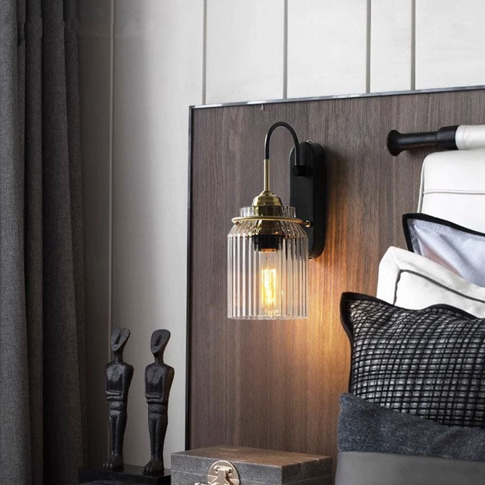 Cylinder Iron Glass Bedroom Wall Lamp