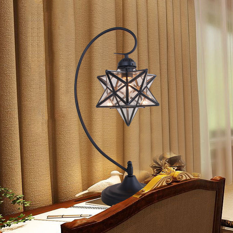 Pentagram Iron Glass Bedroom Table Lamp