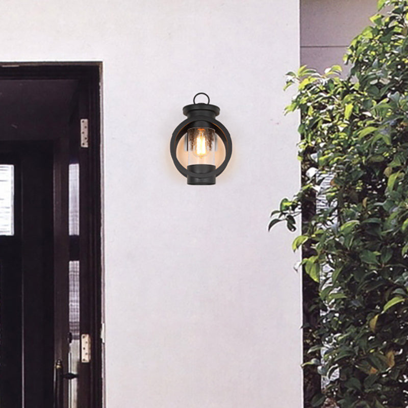 Round Cylindrical Iron Glass Outdoor Light