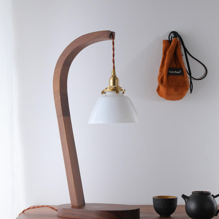 Walnut Floral Glass Shade1-Light Table Lamp
