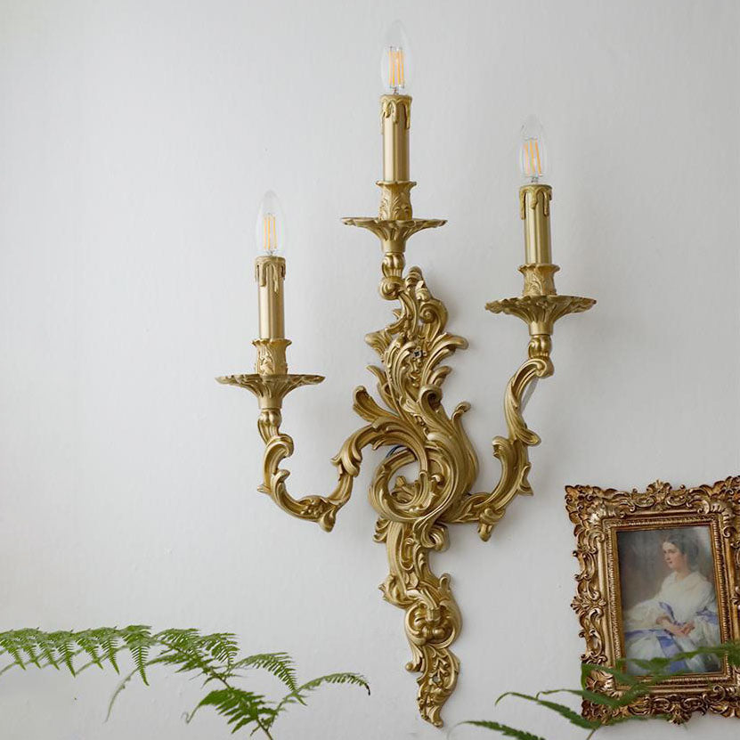 Brass Candelabra Carved 2/3 2-Light Wall Lamp