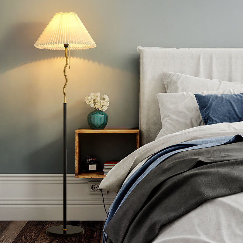 Pleated Cone Marble Floor Lamp