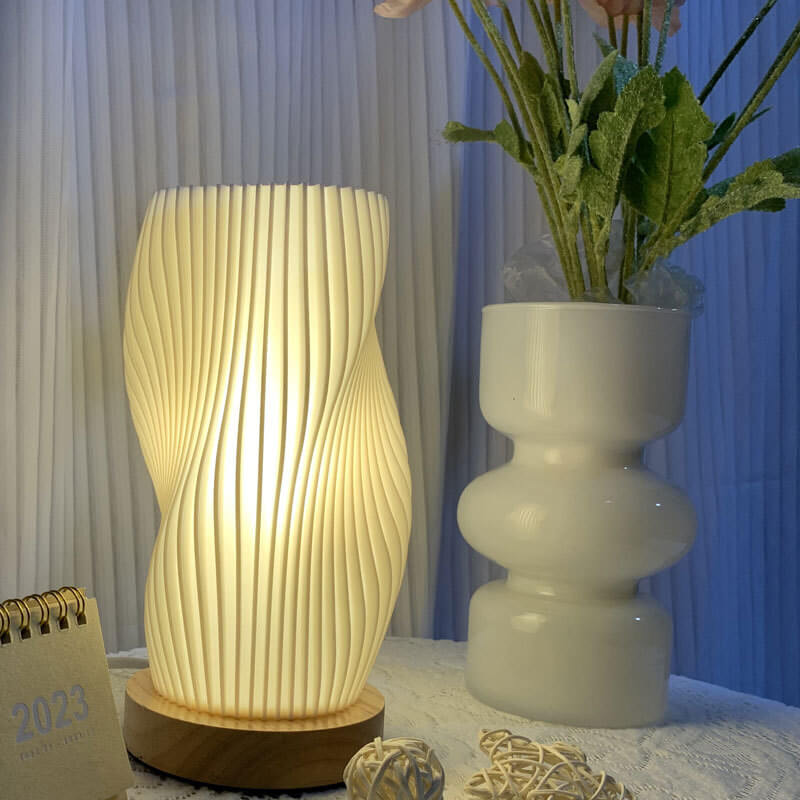 Round Wave Pod Wood Table Lamp