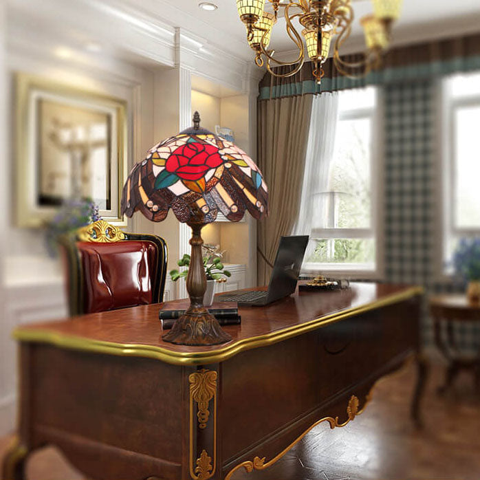 Peony Pattern Stained Glass Table Lamp