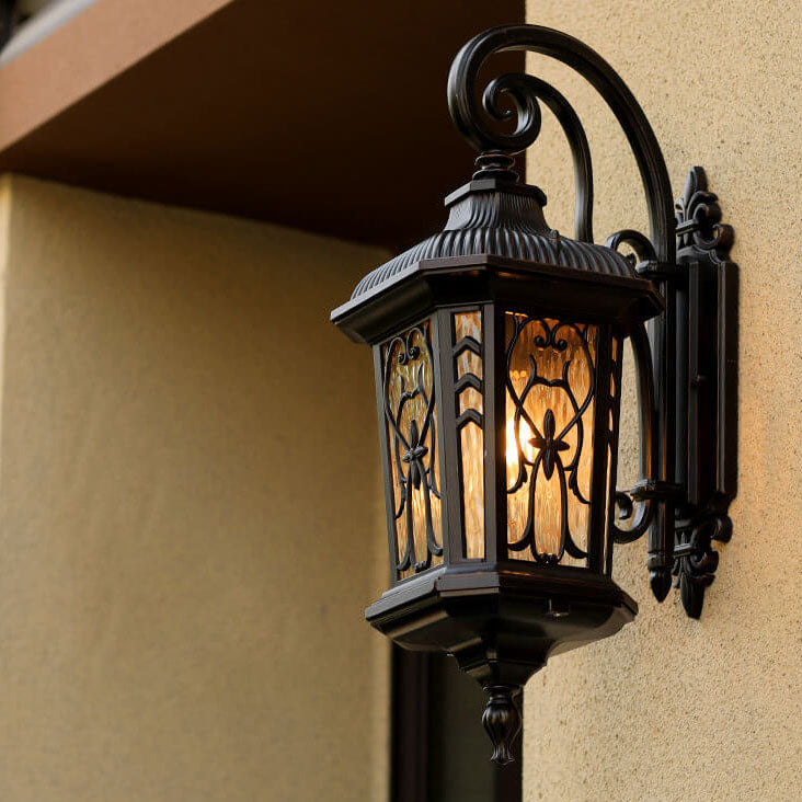 Carved Cage Aluminum Glass Outdoor Light