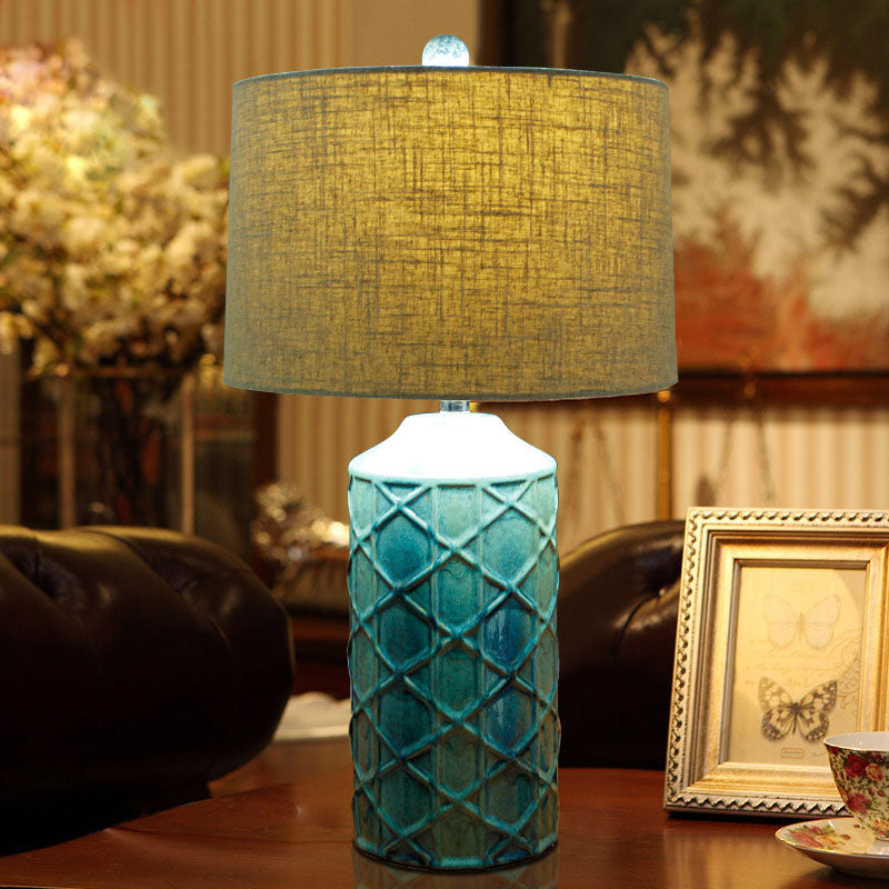 Cylinder Stripe Ceramic Fabric Table Lamp