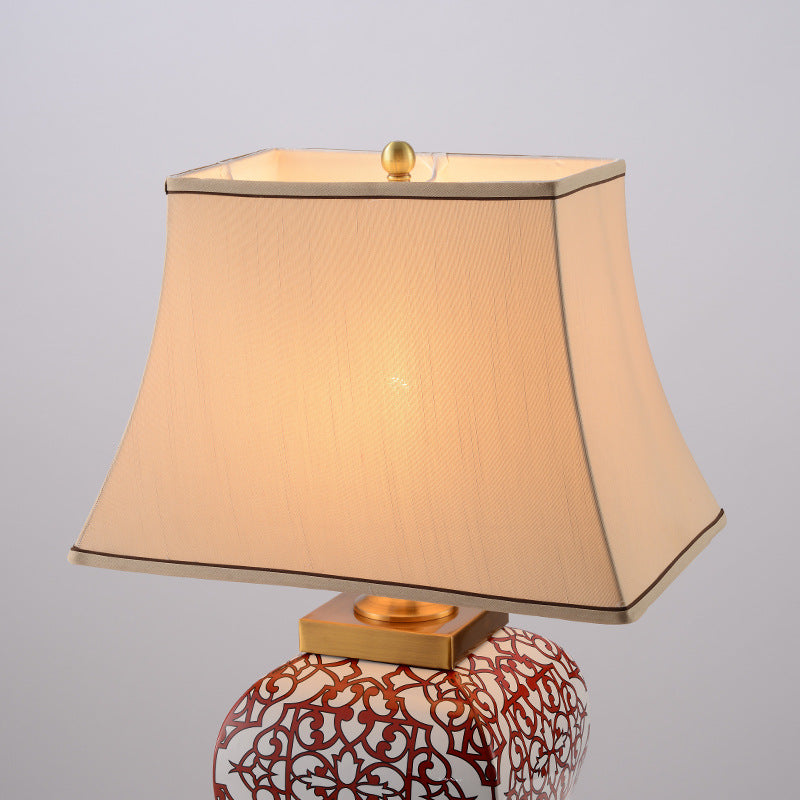 Red Auspicious Ceramic Fabric Table Lamp