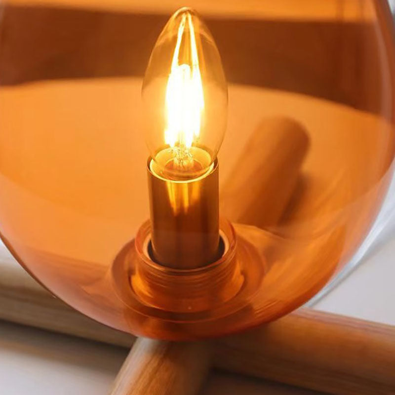 Fire Wood Glass Living Table Lamp