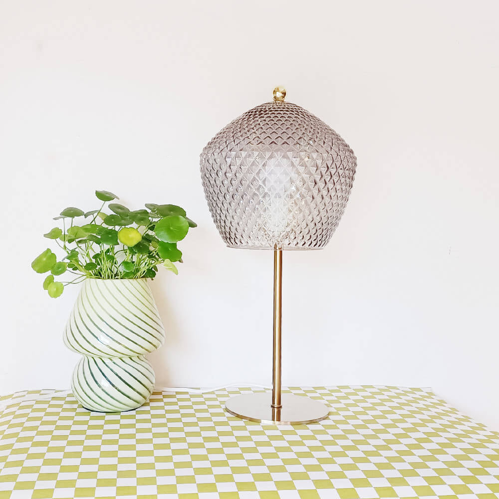 Smoke Gray Glass Metal Table Lamp