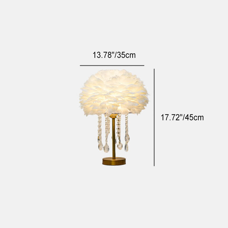 Feather Round Crystal Beads Table Lamp