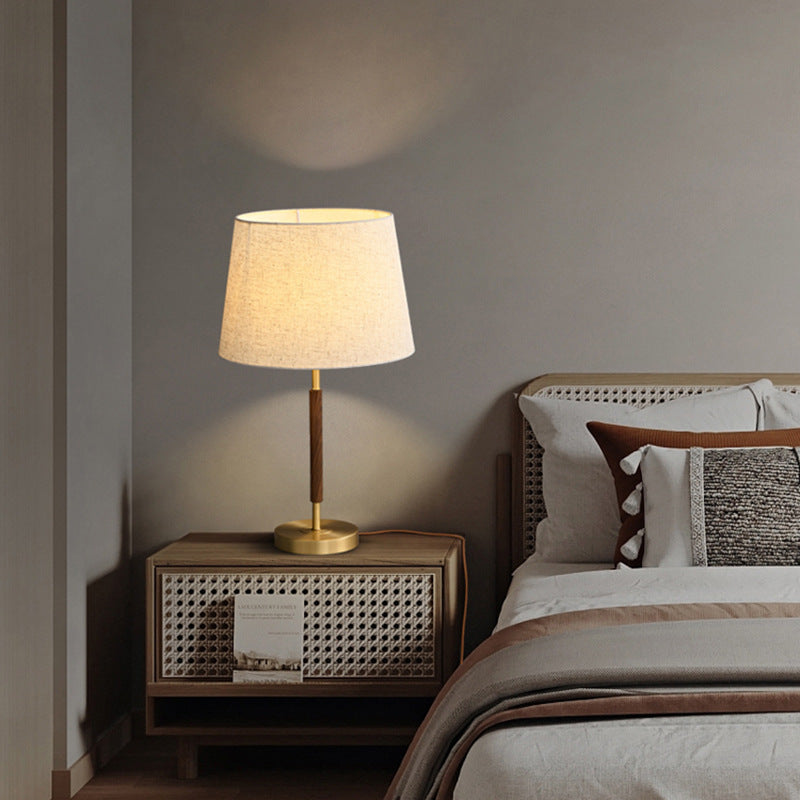 Brass Fabric Cylinder Bedside Table Lamp