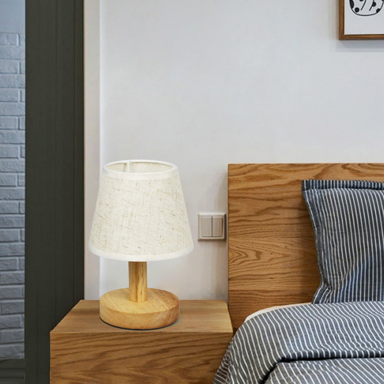 Round Wood Fabric Bedroom Table Lamp