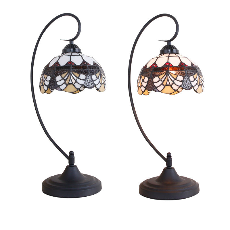 Iron Glass Floral Whelk Table Lamp
