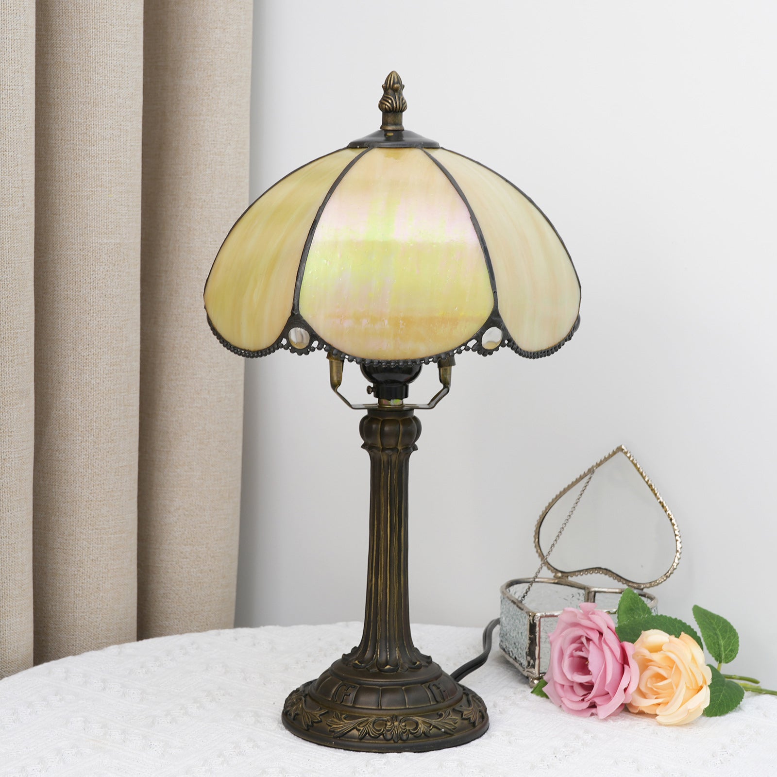 Half Round Stained Glass Table Lamp