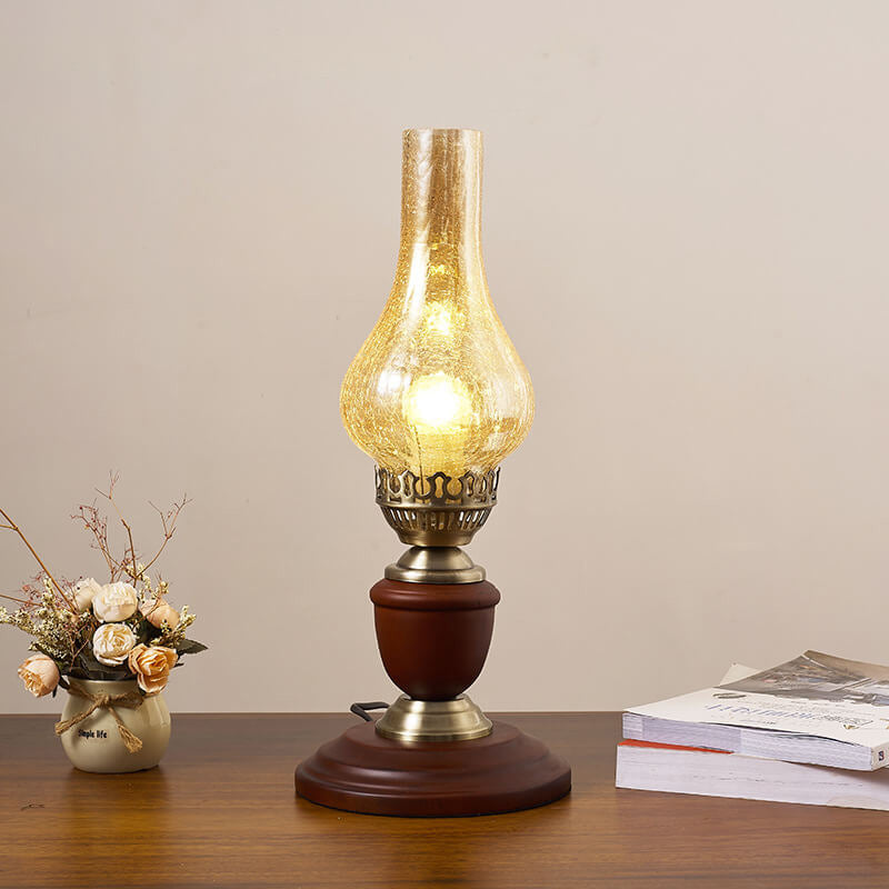 All Brass Wooden Glass Table Lamp