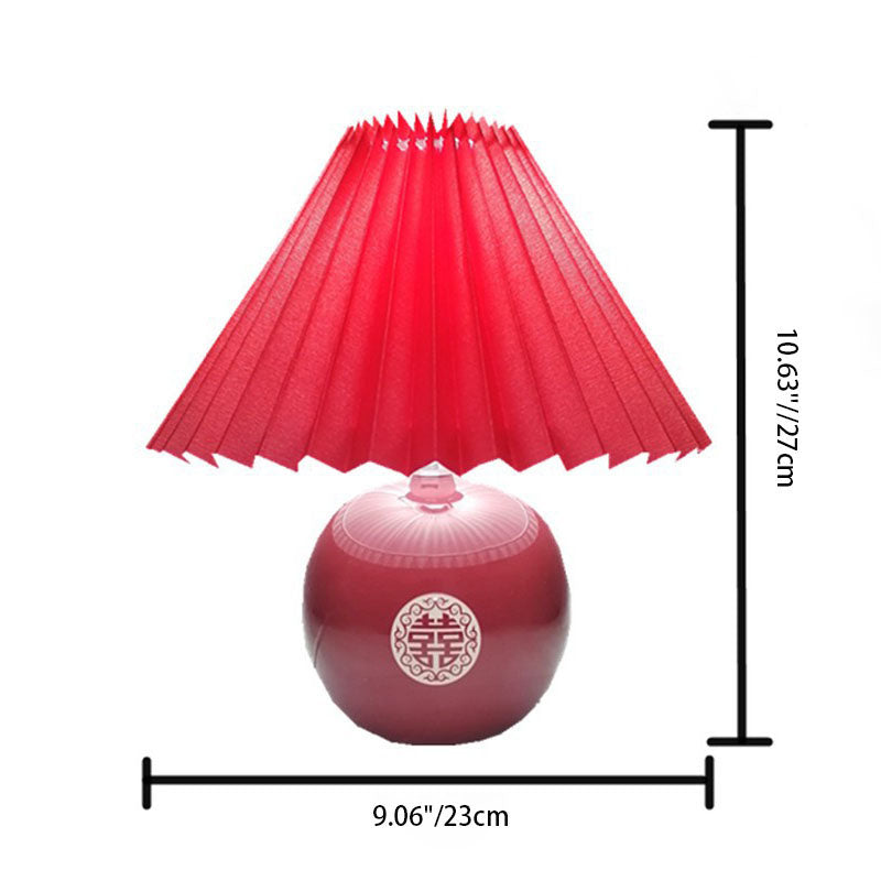 Red Pleated Fabric Lampshade Table Lamp
