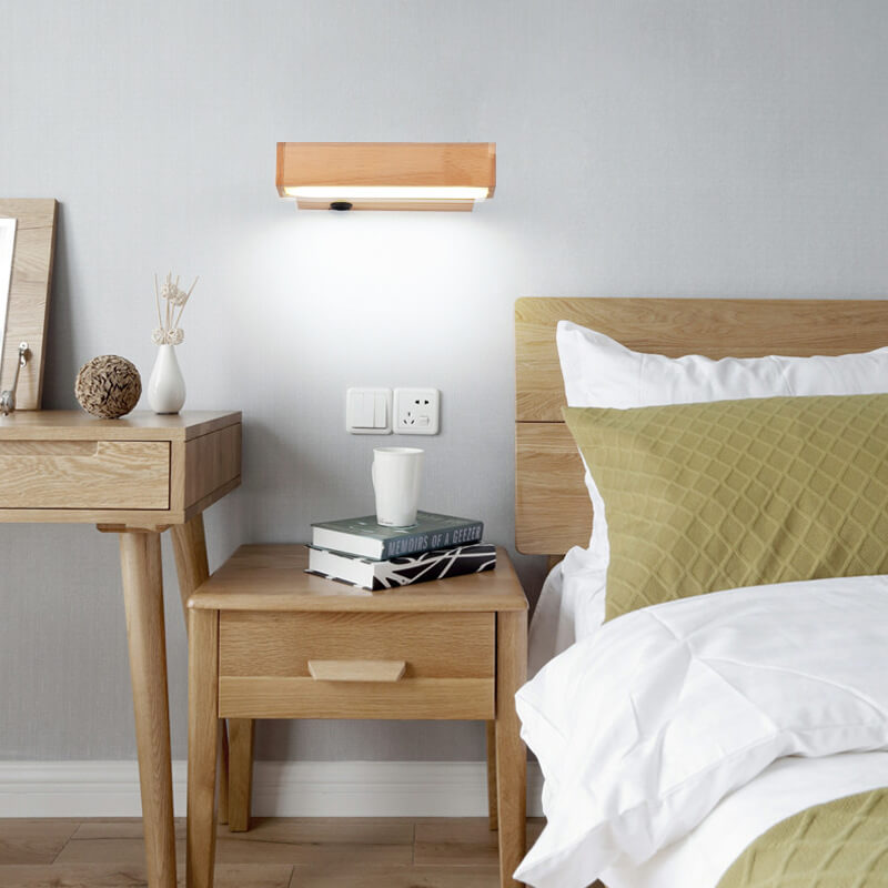 Log Wooden Rectangular Rotatable Wall Lamp