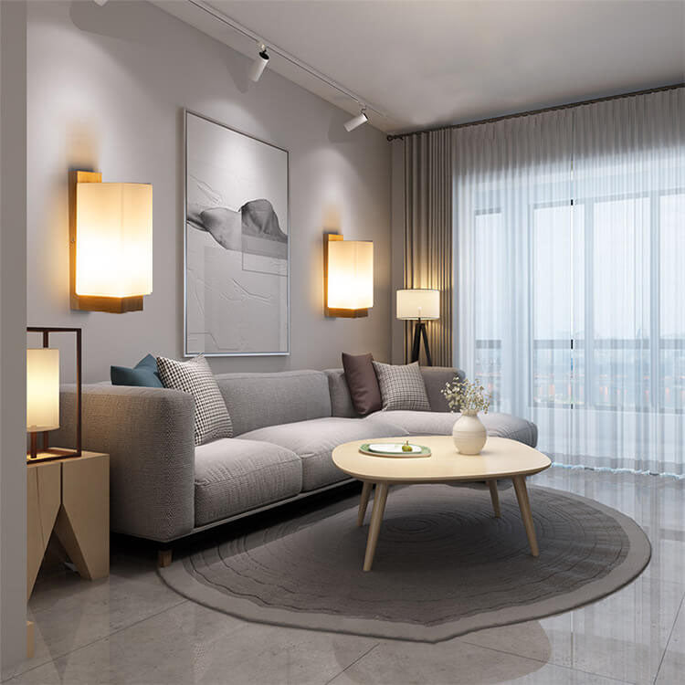 Solid Wood Square Glass Wall Lamp