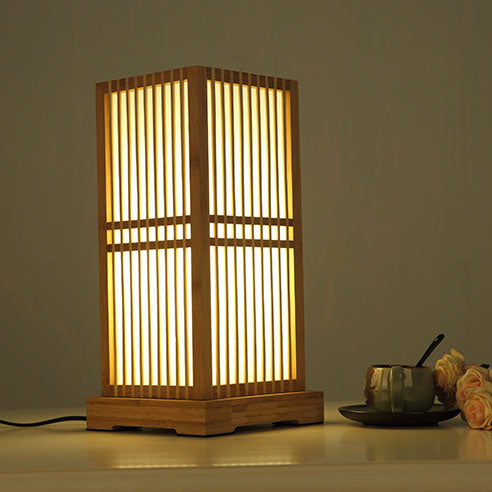 Wooden Square Column Table Lamp