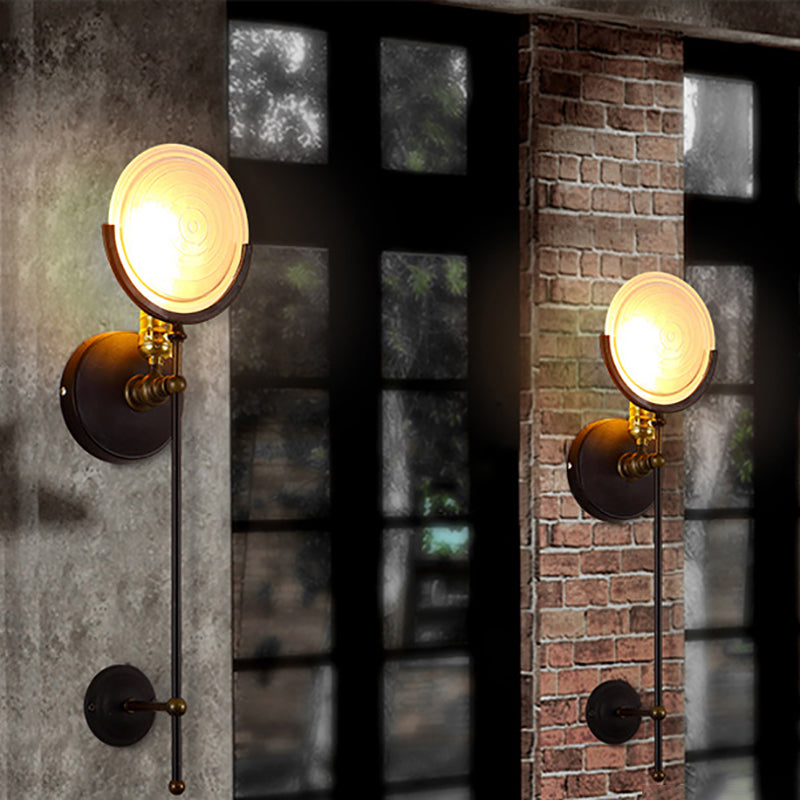 Iron Glass Round Disc Wall Lamp