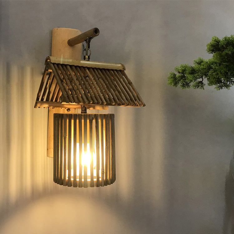 Bamboo Weaving Cylinder Wall Lamp