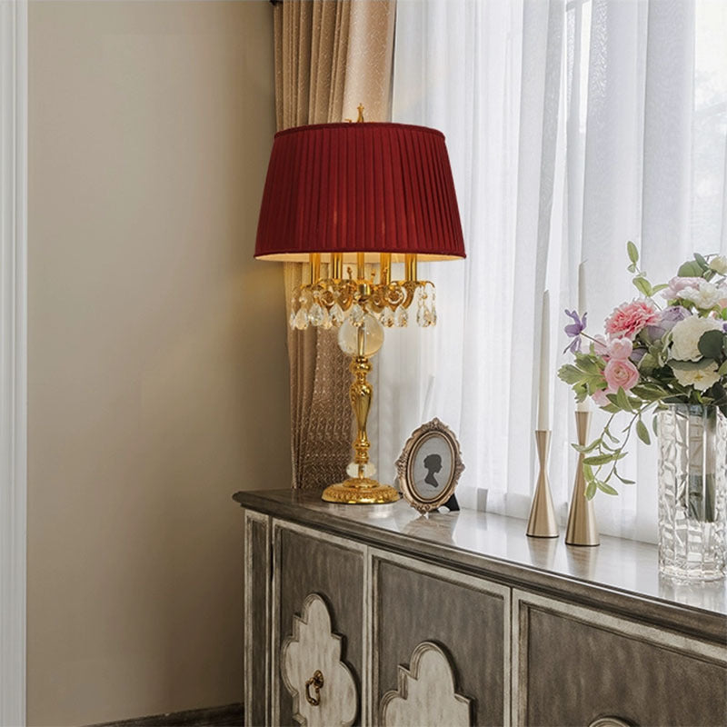 Copper Crystal Fabric Cylinder 5-Light Table Lamp