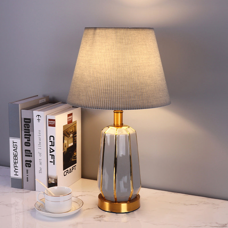 Cylindrical Ceramic Metal Fabric Table Lamp