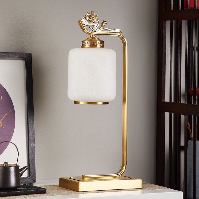 Lotus Cylinder Copper Glass Table Lamp