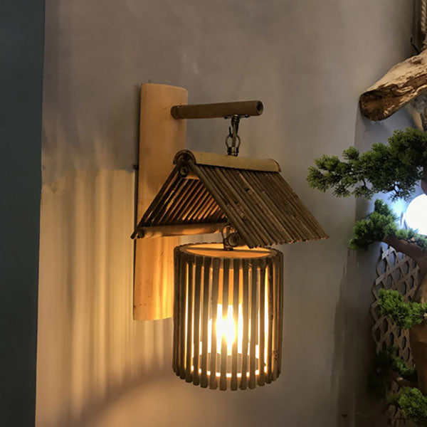 Bamboo Weaving Cylinder Wall Lamp