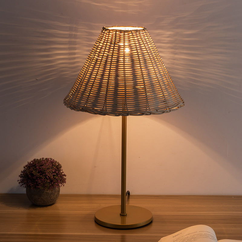 Round Trapezoidal Cylinder Rattan Table Lamp