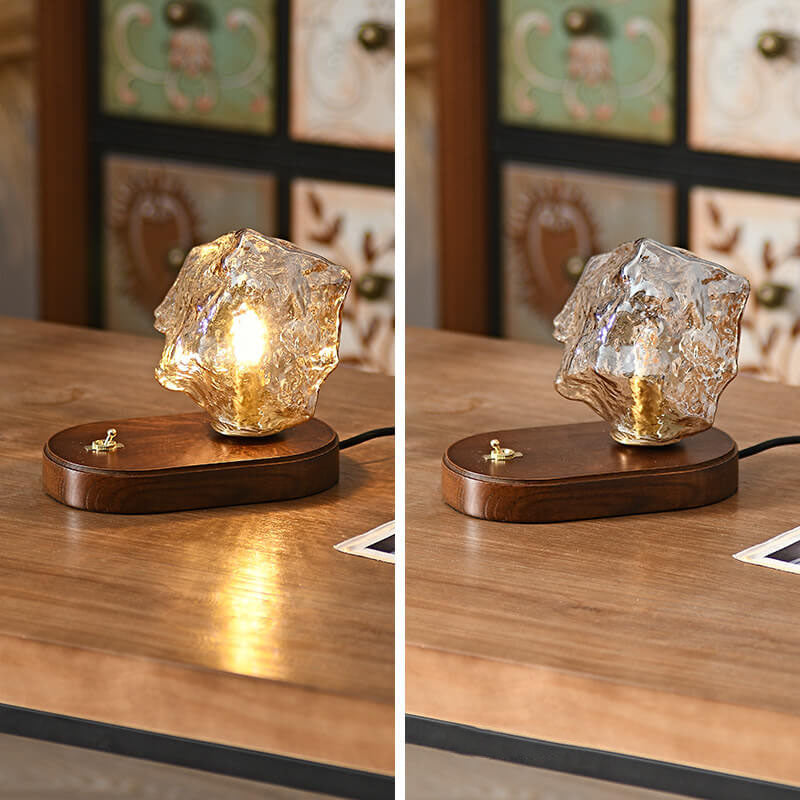 Walnut Irregularly Glass Lampshade Table Lamp