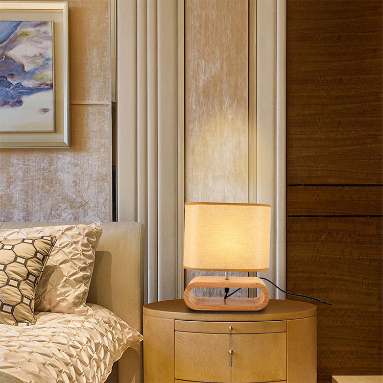 Rectangular Wood Fabric Bedroom Table Lamp