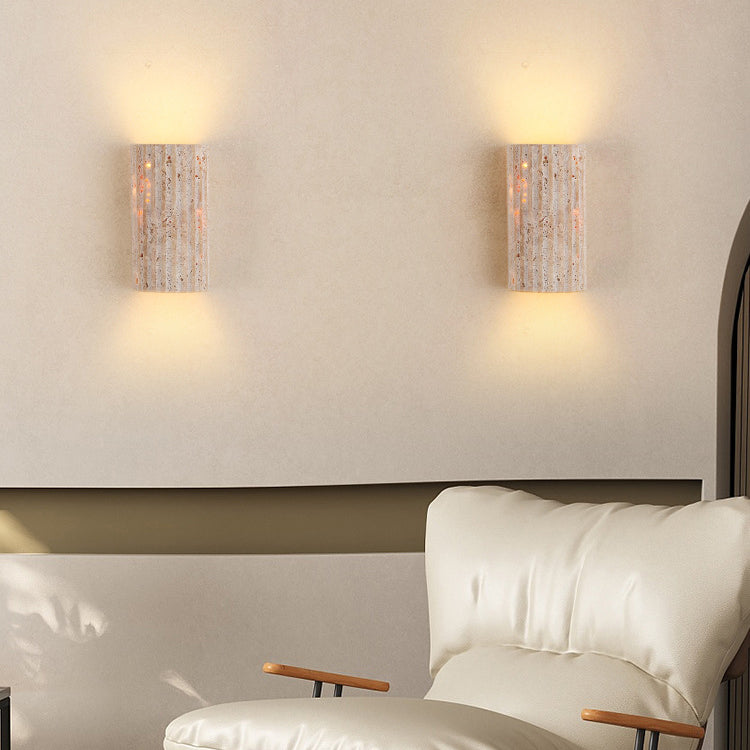 Striped Beige Travertine Semicircle Wall Lamp