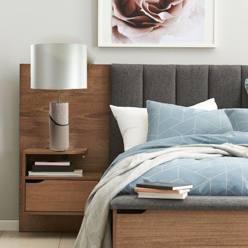 Fabric Leather Cylinder Bedroom Table Lamp