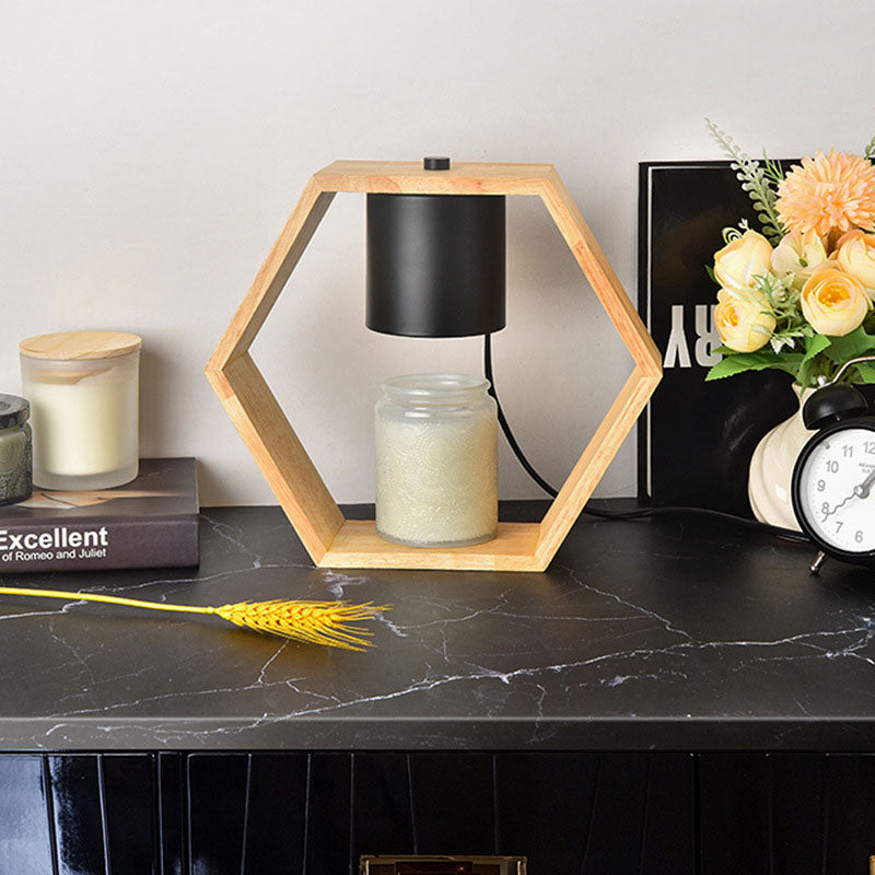 Hexagonal Metal Wood Aromatherapy Table Lamp