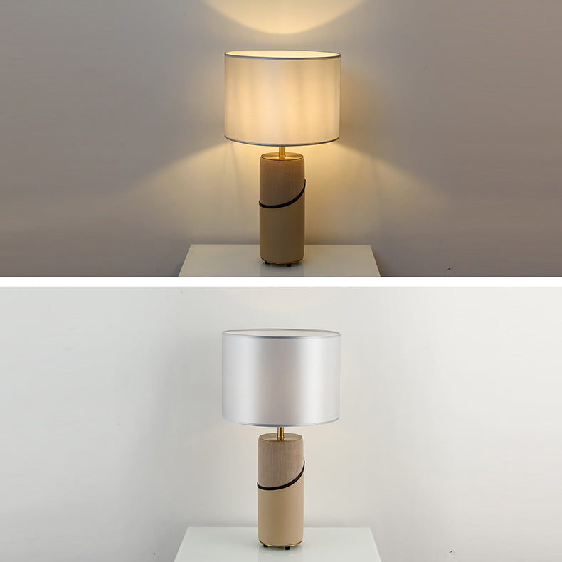 Fabric Leather Cylinder Bedroom Table Lamp