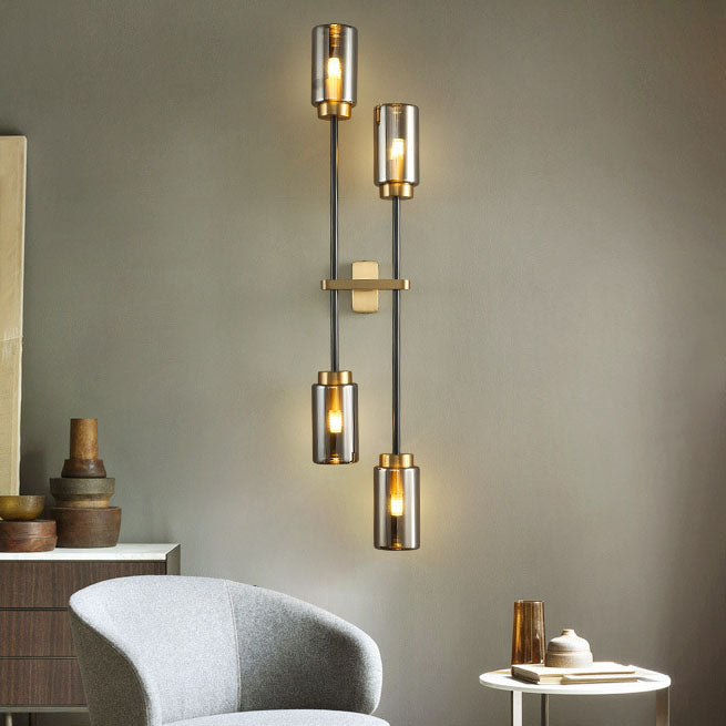 Brass Glass Cylinder Jar 2-Light Wall Lamp