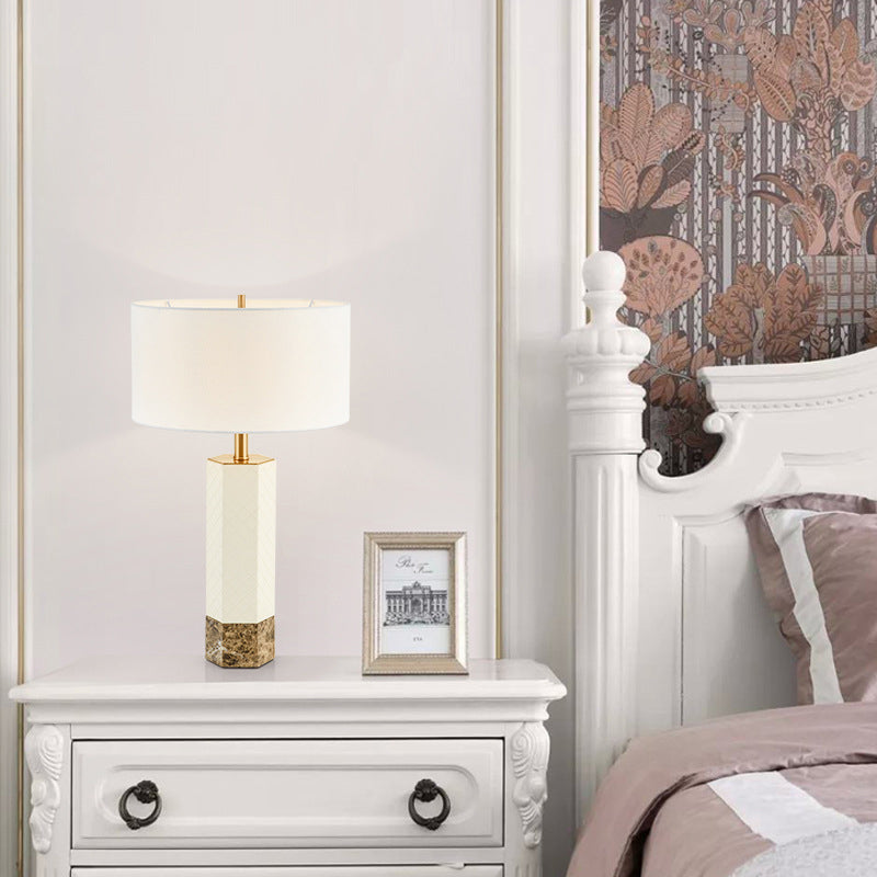 Hexagonal Column Round Marble Table Lamp