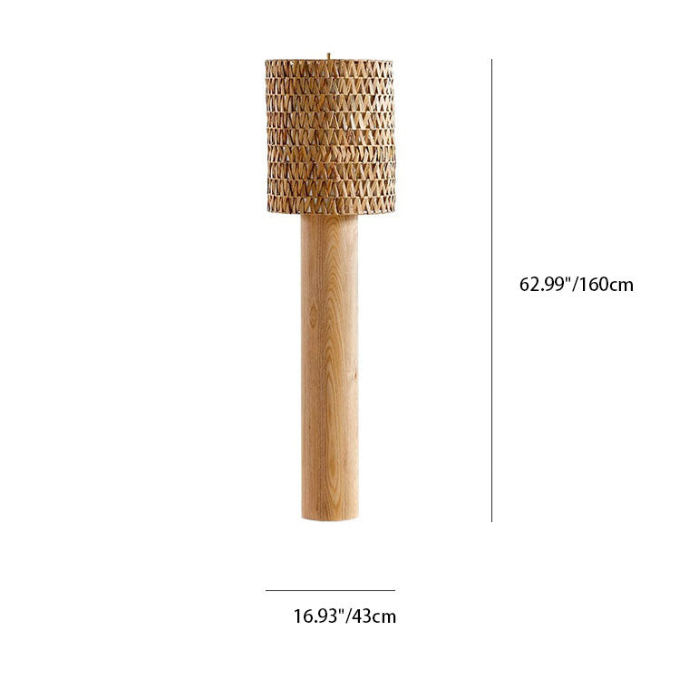 Wood Rattan Woven Long Floor Lamp